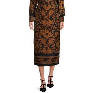 Alex Marie Women's Brown Floral Tallulah Satin Crepe Pencil Midi Skirt Size 14